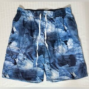 Reel Legends Men's Swim Trunks Sorts Fishing Sword Fish Blue White Medium